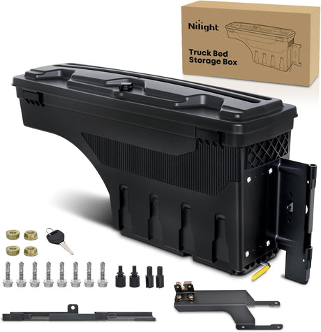 Truck Bed Tool Box Right Passenger Side Truck Tool Box Fit for Ford F-150 2015-2021 ABS Swing Case Truck Bed Storage Box with Lockable Lid Waterproof Wheel Well Toolbox Black