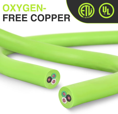 50FT 30 Amp RV Extension Cord 125V Heavy Duty 10/3 Gauge Pure Copper STW Wire UL ETL Listed 3 Prong TT-30P TT-30R Weatherproof Suit for Camper Caravan Trailer Bright Green