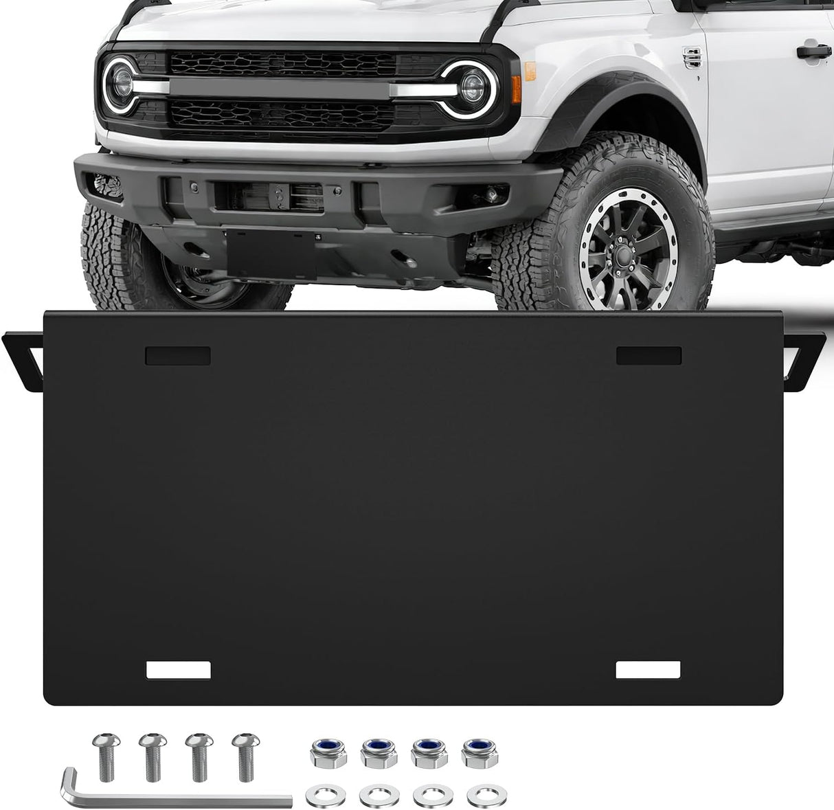 Front License Plate Bracket Fit for Ford Bronco 2/4 Door 2021-2026 | for 2021-2024 2025 2026 Steel License Plate Mounting Holder Heavy-Duty Modular Bumper no Drilling Required Rattle-Free Black