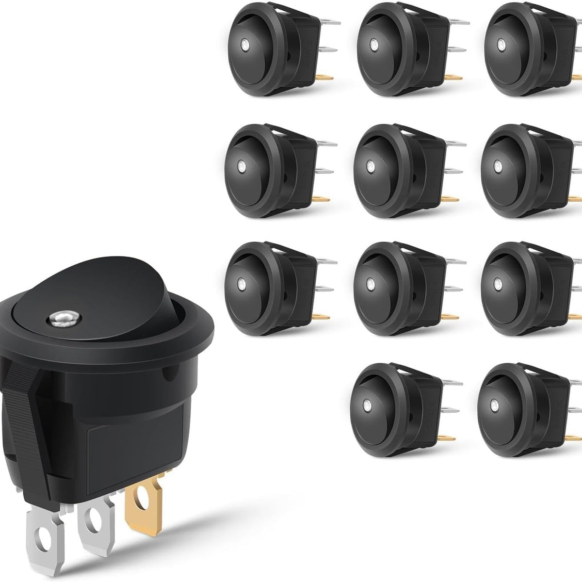 12PCS Round Rocker Switches 12V 24V 20A White LED Toggle swtiches SPST ...