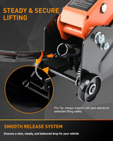 Floor Jack 2 Ton, Heavy Duty Steel Hydraulic Trolley Car Jack, Portable Emergency Service Jack for Roadside Repair, Lifting Range 5.5 Inch to 15.2 Inch