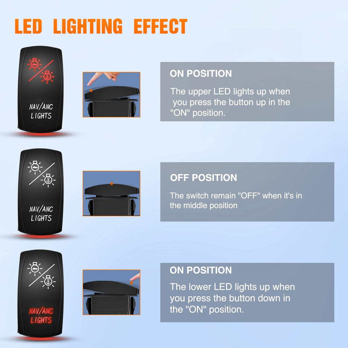NAV/ANC Rocker Switch 7Pin Navigation Anchor Lights Toggle On Off DPDT Laser Etched 12V 24V Jumper Wires for ARB Carling NARVA Style Marine Boat Ship Vessel
