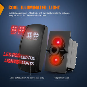 5Pin Laser On/Off LED Pod Lights Rocker Switch Red Nilight