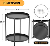 Tables Side Table, End Table Metal Small Table Indoor Outdoor & Snack Bedside Table Sofa Side Snack Table Accent Coffee Table Living Room Bedroom Balcony 2 Layer (Black)
