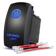 LED Wheel Light Rocker Switch Led Bar 5 Pin Laser On Off SPST Switches 20A/12V 10A/24V Blue with Jumper Wires Set for Cars Trucks Boats ATVs UTVs RVs