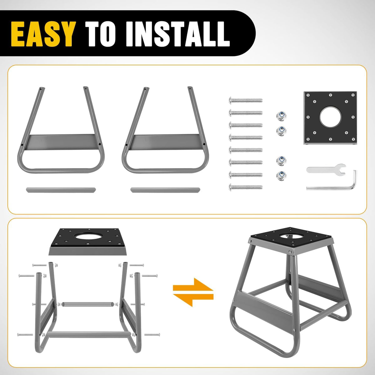 Universal Dirtbike Pit Stand Non-Slip Rubber Top Off-Road Steel Heavy Duty Moto Removable Maintenance Motocross Stand Hoist Lift Jack 1000LBS Capacity Silver