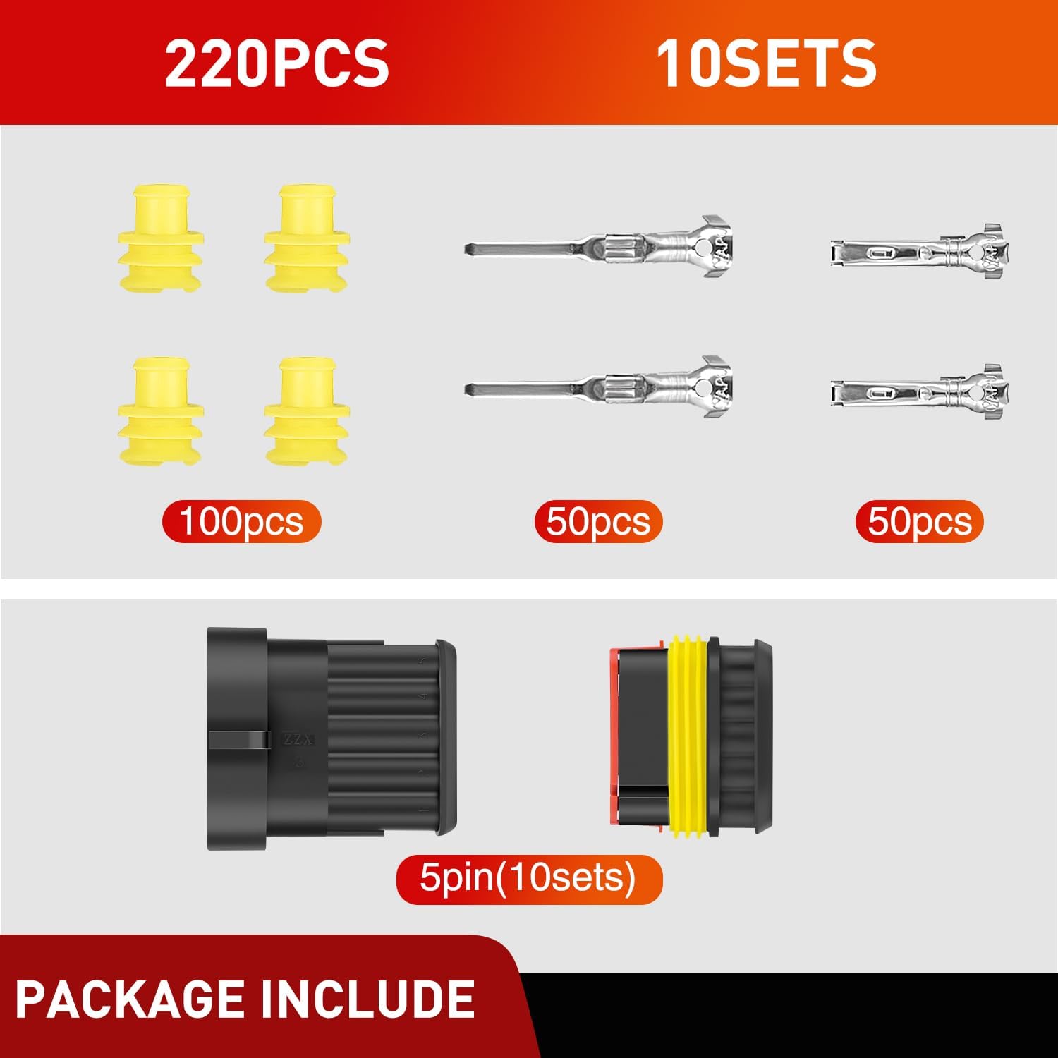 220PCS 5 Pin Electrical Connector ‎Plug Male Female Terminal Wire Connector Nilight