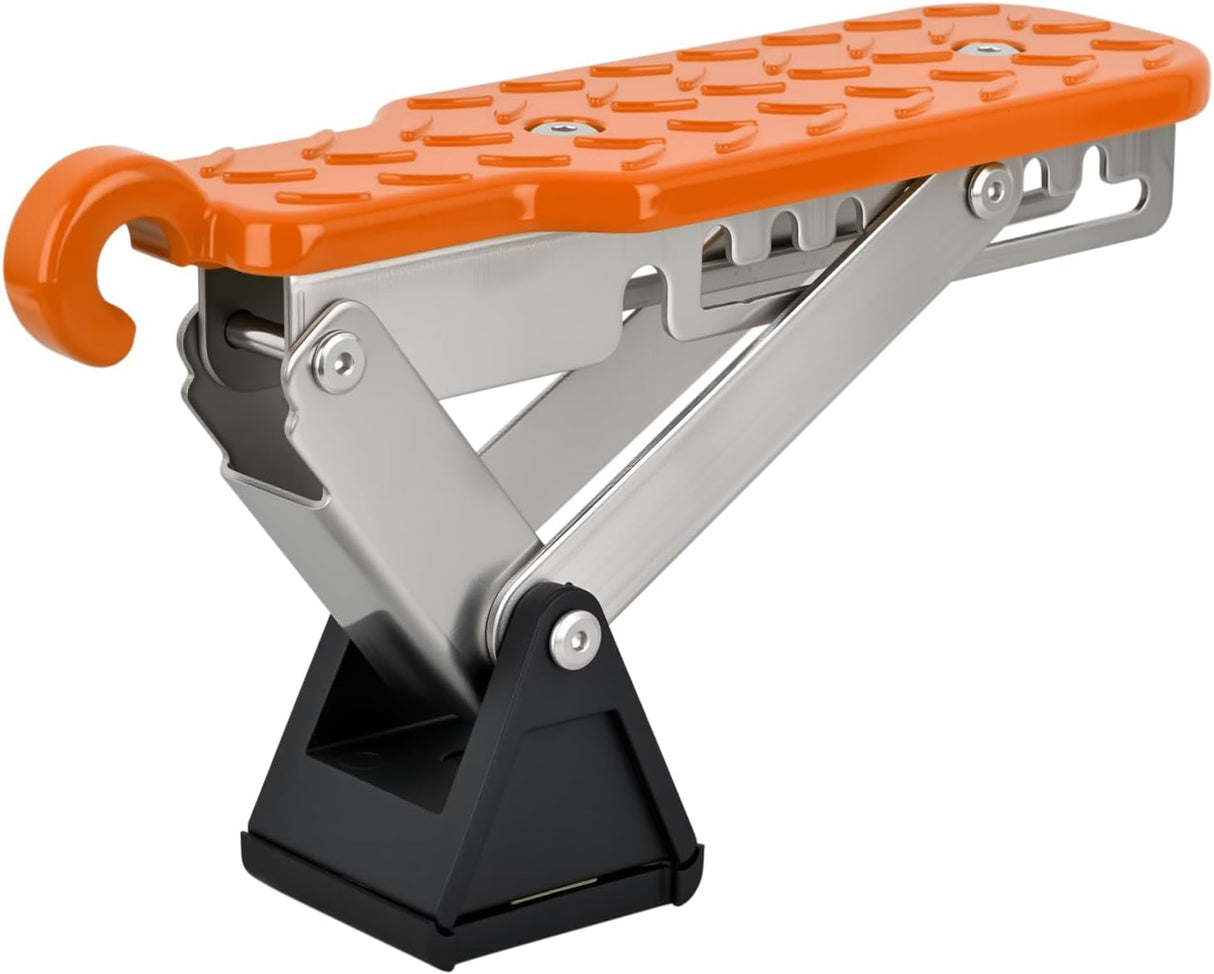 Car Door Step Universal Aluminum Latch Step for Car Roof Access Portable Folding Car Door Latch Hook Step Multi-Adjustable Both Feet Stand Pedal Max Load 500 Lbs for Truck Suv Vehicles, Orange