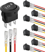 8PCS 3 Way Round Rocker Switch with Wiring Harness SPDT 3 Pin ON Off ON Toggle 6A/250V 10A/125VAC 12V for Car Automotive RV Truck Boat Off-Road Vehicle