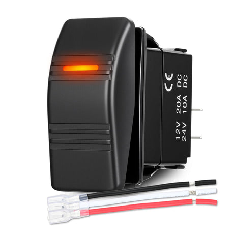 Marine Rocker Switch LED Light Bar Toggle Switches On Off 3 PIN SPST with Orange Backlit 20A/12V 10A/24V with Jumper Wires Set for Cars Trucks Boat ATVs UTVs RVs