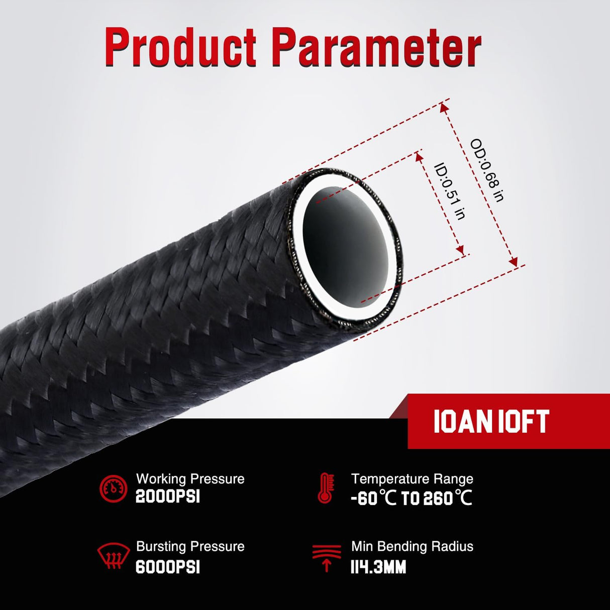 10AN 10FT PTFE Stainless Steel Braided Fuel Line Hose Only | Compatible with E85 PTFE Teflon EFI Fuel Line Universal for LS Engines & Automotive Racing Applications