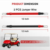 2PCS 4 AWG 12 Inch Golf Cart Battery Cable Kit Pure Copper for EZGO TXT | Heavy Duty Pure Copper AC/DC Wire Kits with Tinned Copper Lugs for 36V/48V EZGO TXT 1994-up