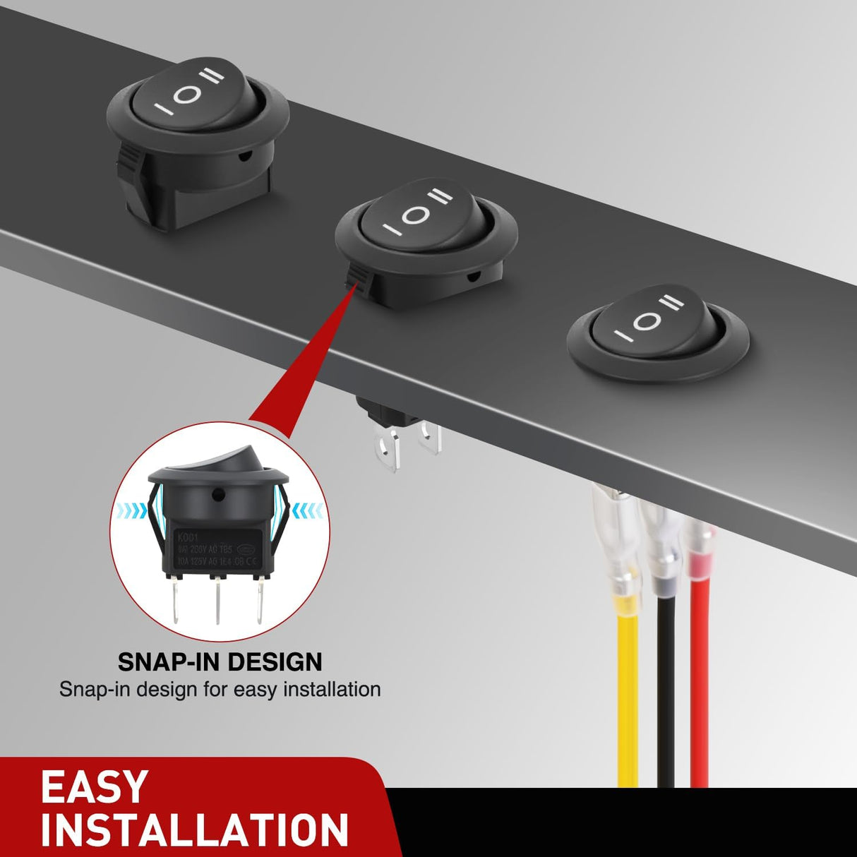 8PCS 3 Way Round Rocker Switch with Wiring Harness SPDT 3 Pin ON Off ON Toggle 6A/250V 10A/125VAC 12V for Car Automotive RV Truck Boat Off-Road Vehicle