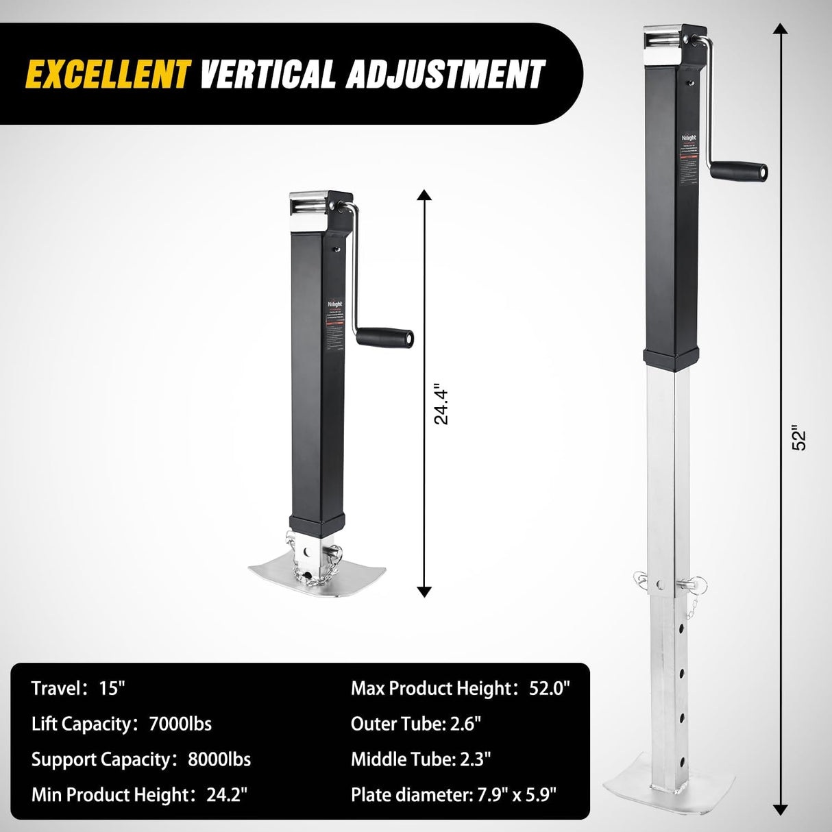 Trailer Jack 8000 LBS Weld On Heavy Duty Trailer Jacks Alloy Steel Square Direct Utility Trailers Tongue Jack 14 Inch Lift Adjustable Drop Leg RV Jack for Boat RV Camper Horse Yacht Trailers
