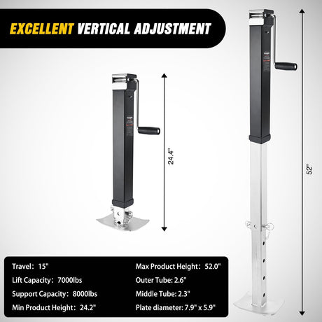 Trailer Jack 8000 LBS Weld On Heavy Duty Trailer Jacks Alloy Steel Square Direct Utility Trailers Tongue Jack 14 Inch Lift Adjustable Drop Leg RV Jack for Boat RV Camper Horse Yacht Trailers
