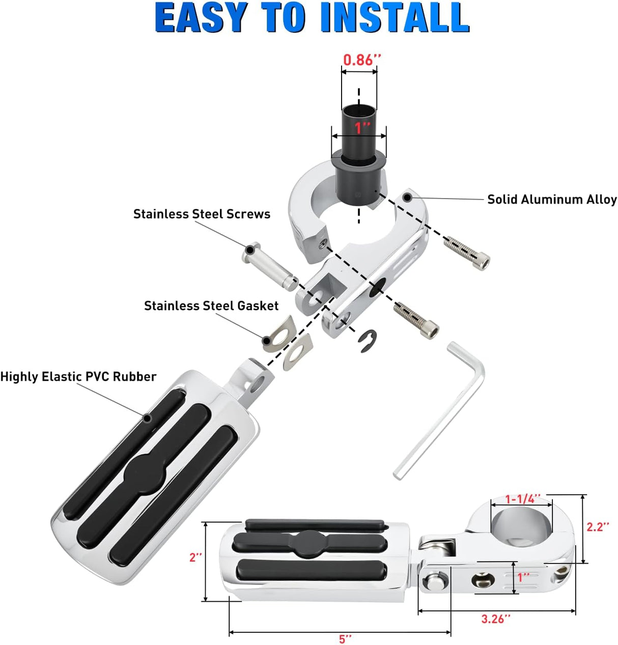 1-1/4 Inch Motorcycle Highway Pegs Adjustable 360° Angled Foot Pegs P-Clamp Universal For 1.25 Inch Engine Guard Crash Bars FootPegs Fits for Harley Davidson Touring Road King Street Glide Sportster