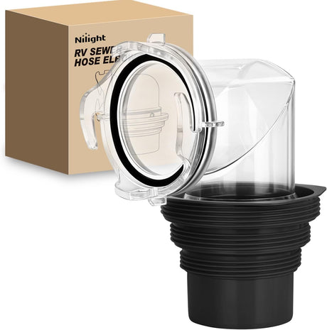 90 Degree RV Sewer Hose Fittings with 4-in-1 Adapter, Clear RV Sewer Hose Elbow Leak-Proof Connection & Odor-Tight Seal Fits 4 Sizes of Dump Station Inlets for Campers Travel Trailers, Black