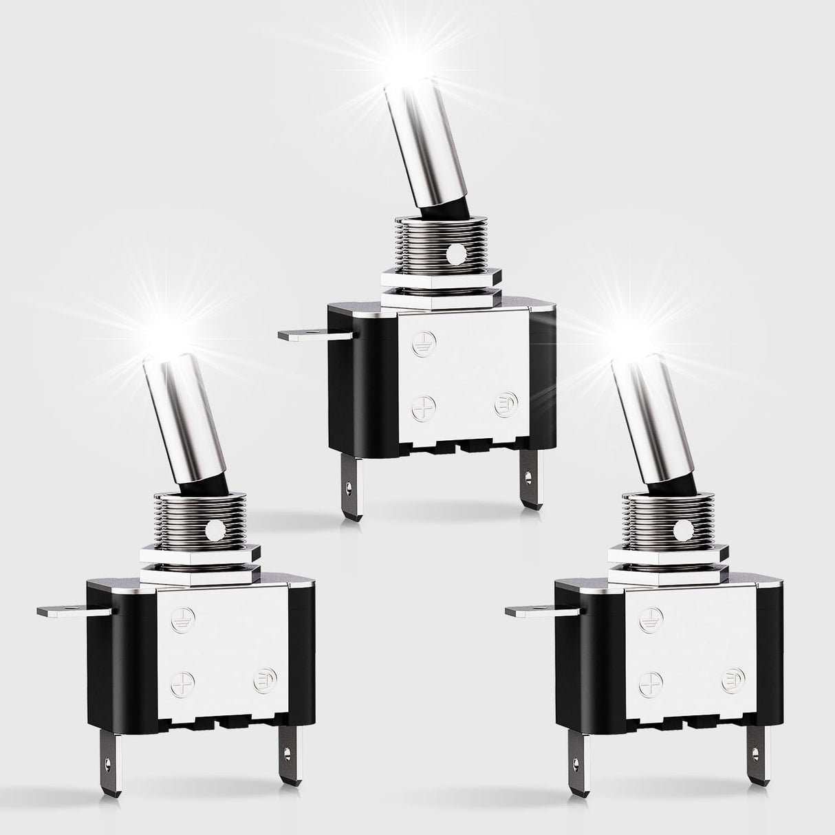 3PCS White LED Toggle Switches 12V 20A 3 Pin 2 Position ON Off SPST Heavy Duty Rocker Switch for Auto Car Marine RV Vehicles Truck Boat Dash