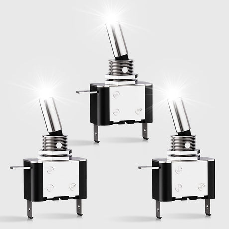 3PCS White LED Toggle Switches 12V 20A 3 Pin 2 Position ON Off SPST Heavy Duty Rocker Switch for Auto Car Marine RV Vehicles Truck Boat Dash