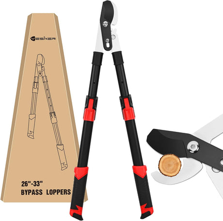 26-33 Inch Extendable Bypass Loppers for Tree Trimming Heavy Duty Powerful Gear Tree Trimmer w Non-slip Handle Sharp Steel Blade up to 1.8 Inch Cut Capacity Branch Cutter Chops Thick Branches Ease