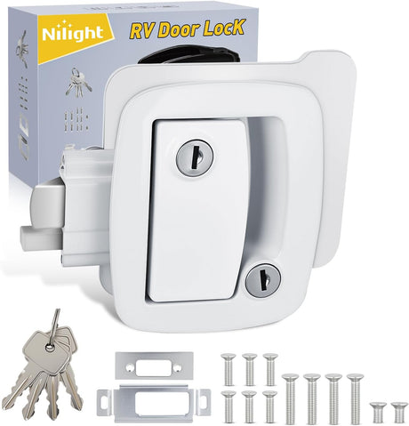 RV Door Lock Replacement with Paddle Deadbolt 100% Zinc Alloy Entry Locks Handle Latch 4 Keys Heavy Duty Enclosed Camping Locking Kit Fits RVs Campers Travel Trailers Horse Cargo Haulers