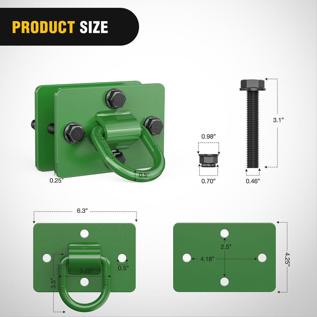 Tractor Bucket 1/2 Inch D Ring Green (Pair) Nilight