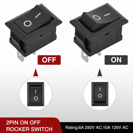 10PCS Mini ON/Off Rocker Switch 2 Pin SPST 12V 20A 125V 10A Toggle Switch Kit with 20PCS Wires KCD1 T125 for Car Truck Boat Marine Off-Road RV Household Appliance