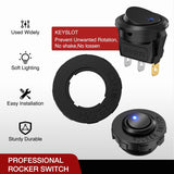 1PC Round Rocker Switch with Shell 12V 24V 20A Blue LED Toggle swtich with 16AWG Wires SPST 3Pin 2 Position for Car Truck Vehicle Boat Marine Rocker On Off Control