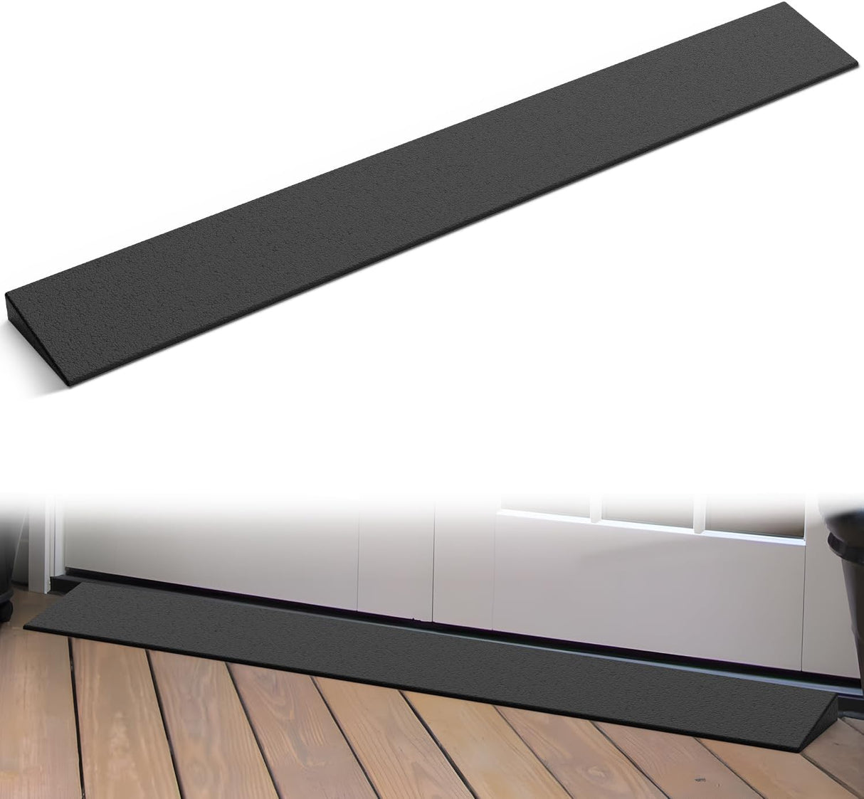 1.2 Inch Rise Threshold Ramp for Doorways, 39.4 Inch Wide Low Profile Cuttable Rubber Wheelchair Access Door Ramp for Doorway, Curb, Home Steps, Bathroom (Pair)