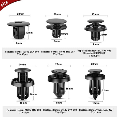 131 Pcs Front Fender Push-Type Retainer Fender Push-Type Retainer Front Bumper Push-Type Retainer Nylon For Honda Acura Accord Civic Odyssey CR-V Nilight
