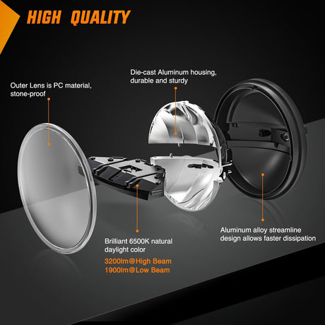 2PCS 7 Inch LED Headlights High Low Beam Round Headlamp for 2007 2008 2009 2010 2011 2012 2013 2014 2015 2016 2017 JK JKU 1997-2006 Wrangler TJ 2 Door