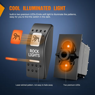 5Pin SPST On/Off UTV Rock Lights Rocker Switch Orange Backlit Nilight