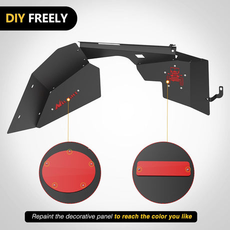TJ Front Inner Fender Liners Fit for 1997 1998 1999 2000 2001 2002 2003 2004 2005 2006 Jeep Wrangler TJ & LJ, 2PCS Offroad Powder Coated Steel Splash Mud Guard Wheel Well Liner Covers