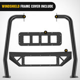 Windshield Frame Cover Light Bracket for 2021 2022 2023 2024 2025 2026 New Ford Bronco 2/4 Door Accessories Roof Sun Visor Cowl Body Armor with 4 x LED Lights Black