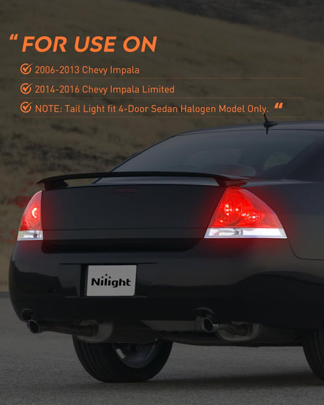 Taillight Assembly Compatible with 2006 2007 2008 2009 2010 2011 2012 2013 Chevy Impala 2014 2015 2016 Chevrolet Impala Limited Rear Tail Light Drive Side and Passenger Side