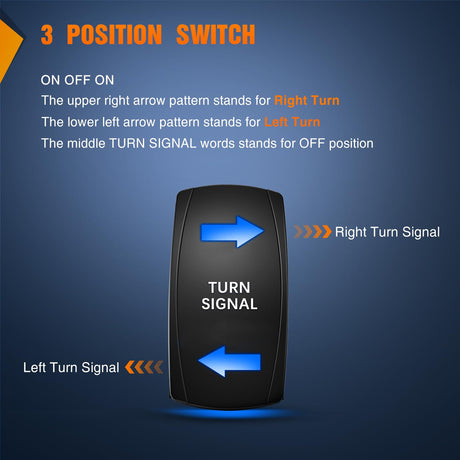 Turn Signal Switch with Flasher Relay Kit 4PIN ON Off ON Rocker Switch w/Blue LED Laser Etched SPDT Toggle Switches 12V 20A 24V 10A Jumper Wires for ATV UTV Tractor Motorcycle