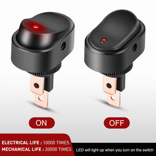 5Pcs 12V 30A Round Toggle LED Switch with Red LED Indicator Nilight