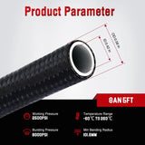 8AN 5FT PTFE Stainless Steel Braided Fuel Line Hose Only | Compatible with E85 PTFE Teflon EFI Fuel Line Universal for LS Engines & Automotive Racing Applications
