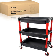 3-Tier Rolling Utility Cart with 4 Inch Swivel Wheels, Heavy-Duty Plastic Tool Cart for Auto Detailing, Garage & Workshop