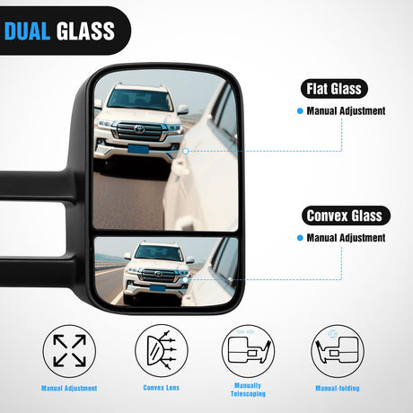 Towing Mirrors Manual Adjusted Flat Convex Glass Telescoping Folding Compatible With 1999-2002 Chevy Silverado GMC Sierra 1500 2500 3500 Suburban Tahoe Avalanche Yukon
