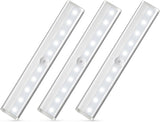 Motion Sensor Closet Lights 3PCS Cabinet Light DIY Stick-on Anywhere Portable 10LED Wireless Cabinet Night/Stairs Light Bar Safe Lights with Magnetic Strip-Cool White, 2 Years Warranty