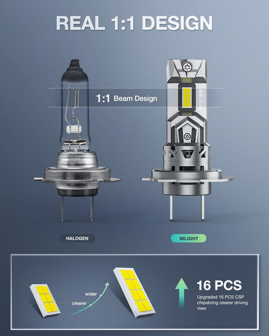 H7 LED Headlight Bulbs E4S Series 50W 20000LM 6500K IP67 | 2 BULBS Nilight