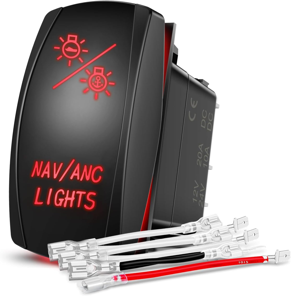 NAV/ANC Rocker Switch 7Pin Navigation Anchor Lights Toggle On Off DPDT Laser Etched 12V 24V Jumper Wires for ARB Carling NARVA Style Marine Boat Ship Vessel