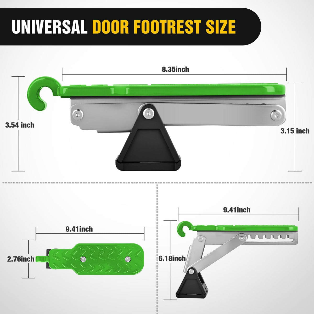 Car Door Step Universal Aluminum Latch Step for Car Roof Access Portable Folding Car Door Latch Hook Step Multi-Adjustable Both Feet Stand Pedal Max Load 500 Lbs for Truck SUV Vehicles, Green