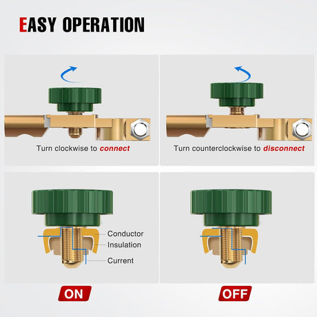 Top Post Battery Switch Heavy Duty 12DVC 125A Negative Kill Power Master Cut Off Isolator with Green Knob Quick Disconnect for Car Auto Truck Boat RV ATV
