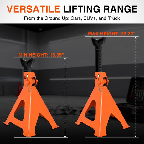 6 Ton Jack Stands, Double Locking Heavy Duty Steel 12,000 lbs Capacity, Adjustable 15.35 Inch-23.22 Inch Height for SUV Sedan Pickup Light Truck, 2 Pack