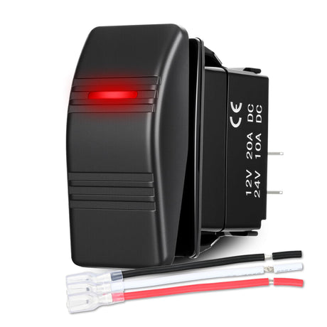 Marine Rocker Switch LED Light Bar Toggle Switches On Off 3 PIN SPST with Red Backlit 20A/12V 10A/24V with Jumper Wires Set for Cars Trucks Boat ATVs UTVs RVs