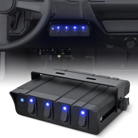 4 Gang Rocker Switch Box Waterproof SPST Toggle Panel Blue LED 12V 24V 20A 40Amp Max for Automotive Cars Vehicles Boats RVs Campers SUVs