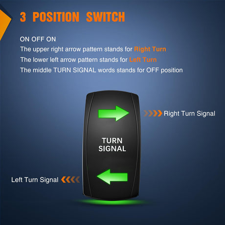Turn Signal Switch Green 4Pin ON Off ON Rocker Switch Laser Etched SPDT Toggle Switches 12V 20A 24V 10A Jumper Wires for Cars RVs Boats Campers Trailers
