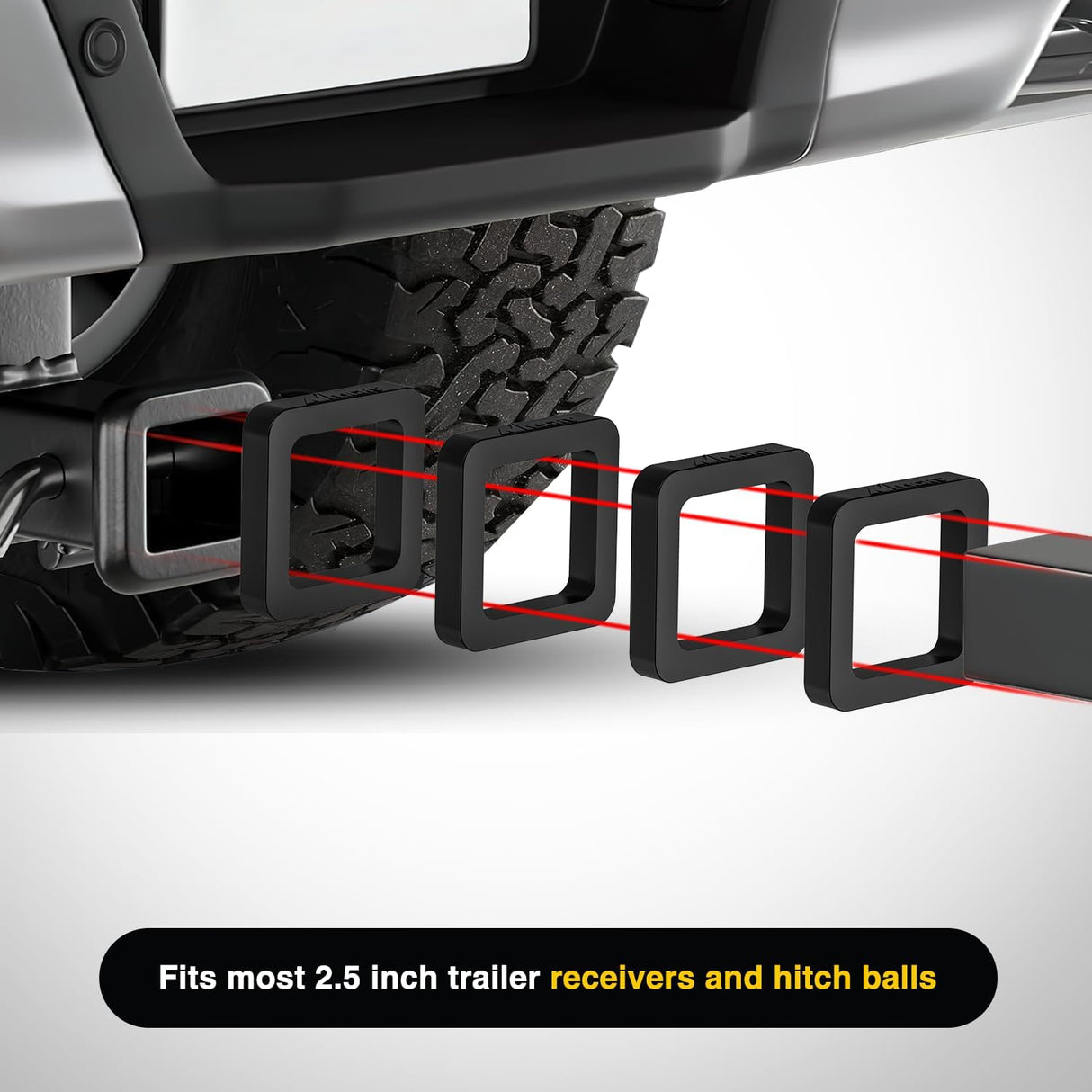 2.5Inch Hitch Receiver Silencer Pads (4 Pack) - Red - Universal Fit for Trailer Hitches